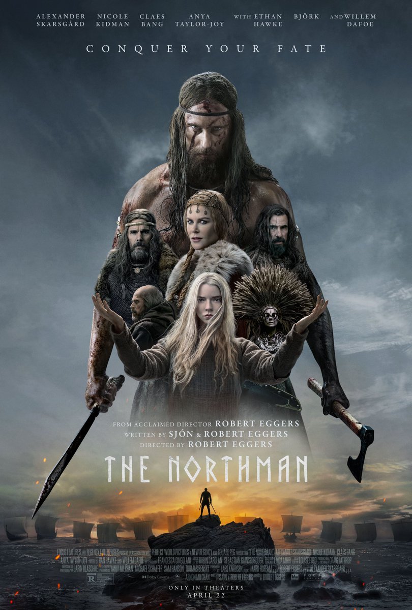 stpeteindiefilm's tweet photo. Alexander Skarsgård, Nicole Kidman, Claes Bang, Anya Taylor-Joy, Ethan Hawke, Björk and Willem Dafoe star in #TheNorthman , from visionary director Robert Eggers.

Opens April 22 at Green Light! Tickets on sale! https://t.co/zvdjKNzUat