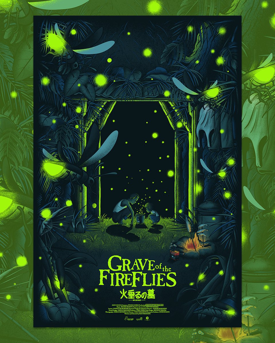 'Grave of the Fireflies' 10-color screen print with glow-in-the-dark inks by artist #GermainBarthelemy. 

Available at l8r.it/4Egt, only a handful remain in stock before the edition is sold out. 

#GermainBartheley #SpokeArt #GraveOfTheFireflies #art #artist #artwork