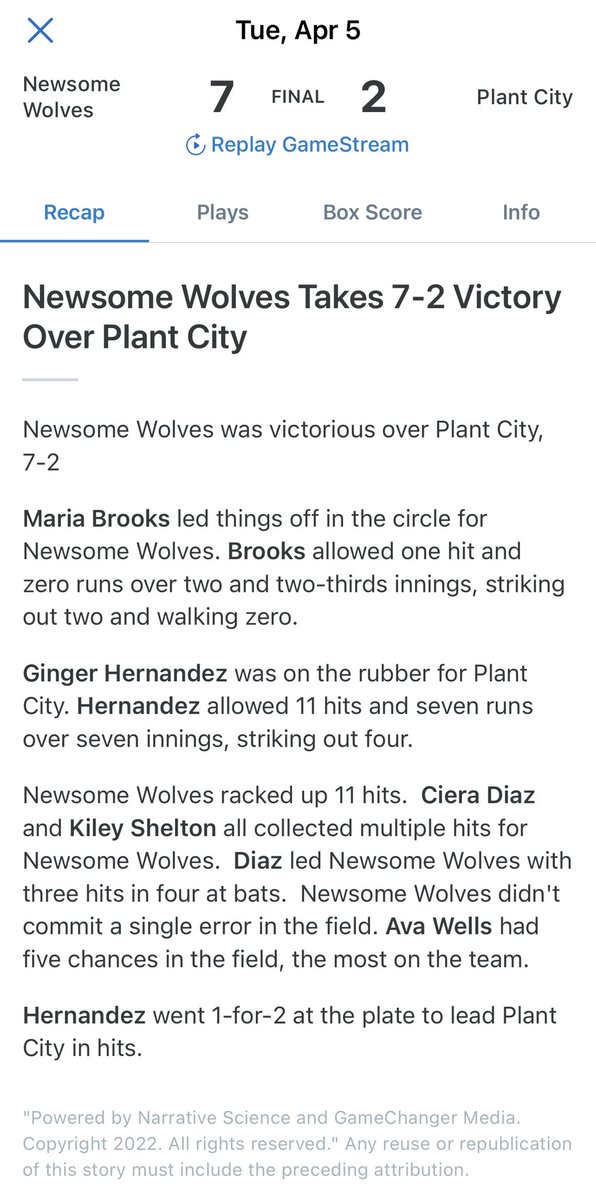 Newsome Wolves Softball tweet media