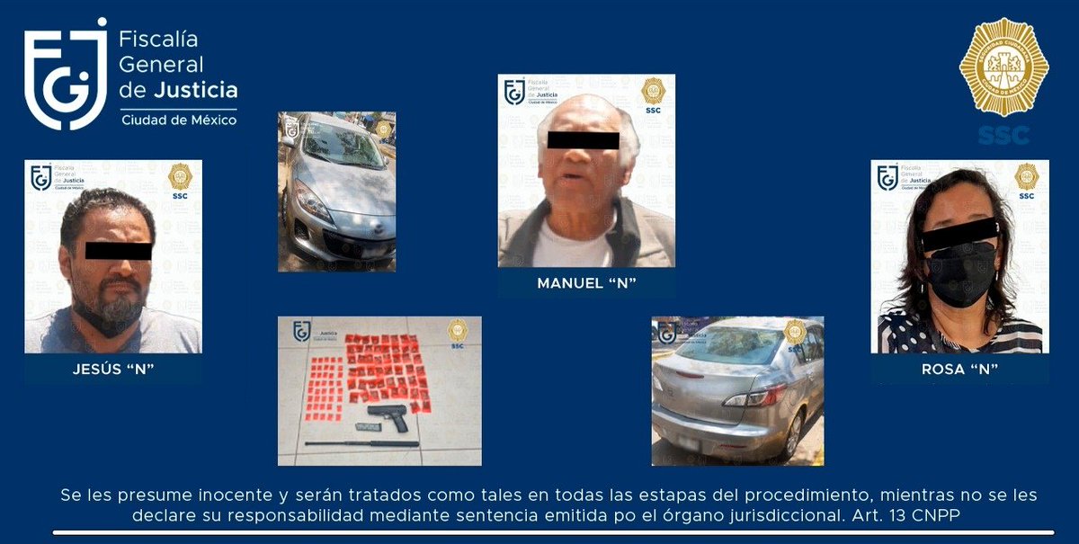 FiscaliaCDMX's tweet photo. Investiga #FGJCDMX a dos hombres y una mujer, por la posible comisión de los delitos de portación de arma y de objeto apto para agredir, así como contra la salud y cohecho https://t.co/uMLyCroHm2