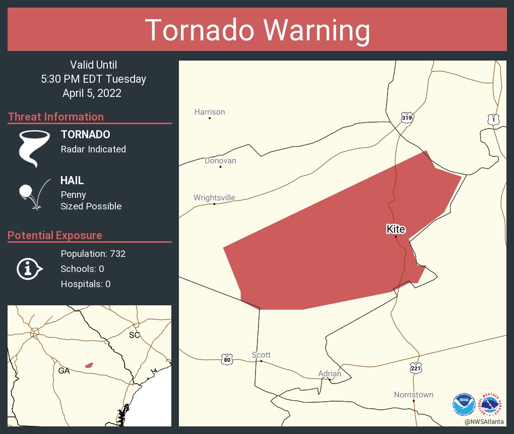NWS Tornado on Twitter "Tornado Warning continues for Kite GA until 5