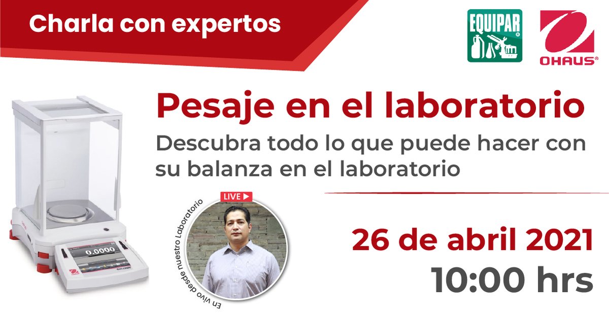EquiparMx's tweet photo. Aprendamos los cuidados de las balanzas #ohaus, extracción de datos y cómo elegir la masa adecuada para calibrar una #balanza 👩‍🔬🧑‍🔬

👀¡Nos vemos el 26 de abril a las 10:00 am!

👉 No olvides registrarte: https://t.co/wl0naMK0Cy

@OHAUS_Corp

 #HagamosEquipo #Webinar https://t.co/rdfB2ZtK8a