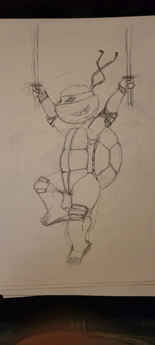 HmnkThe's tweet photo. While page 4 is inking, I give you turtles! Please enjoy Mikey chilling after a good workout and Don getting that slice of pizza. Penciled Leo, but feet always get me...

#tmnt #TeenageMutantNinjaTurtles #pencilsketch #dippen #michaelangelo  #donatello #leonardo #rmbillustrations https://t.co/7EQ2aaiifb