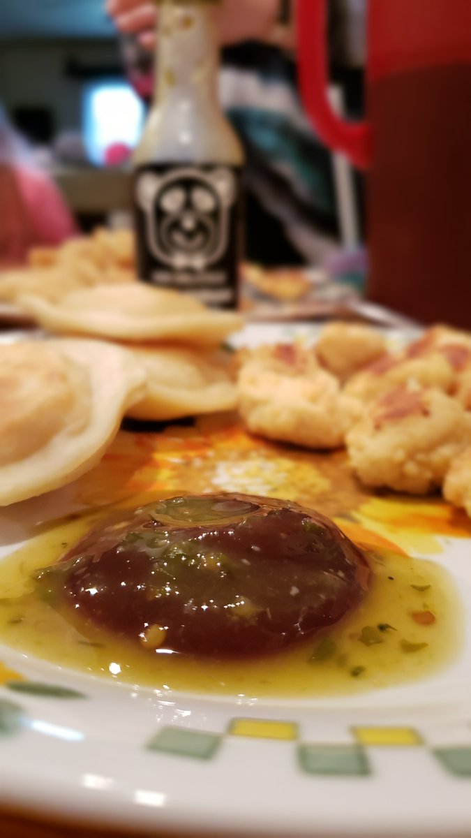 BoushellActor's tweet photo. Yes, that is my favorite hot/sweet combination: @OsoSauce mixed with @sbrbbq!

It's a blend so good the rest can remain out of focus!

(The #homemade #ChickenNuggets aren't upset. The @MrsTsPierogies might be a little sad they're not more in focus. I love them too!) https://t.co/iDHWehqdhr