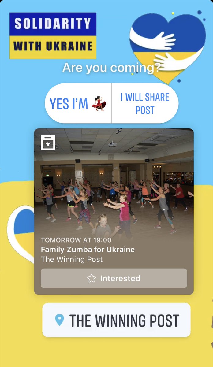 MarieMulryan's tweet photo. Charity Family Zumba for Ukraine at The Winning Post TW2 6LS #Whitton Wednesday 6th April 7-8pm
£10 adults, £5 children. All welcome,  no need to book x https://t.co/2VNQJ21vJd