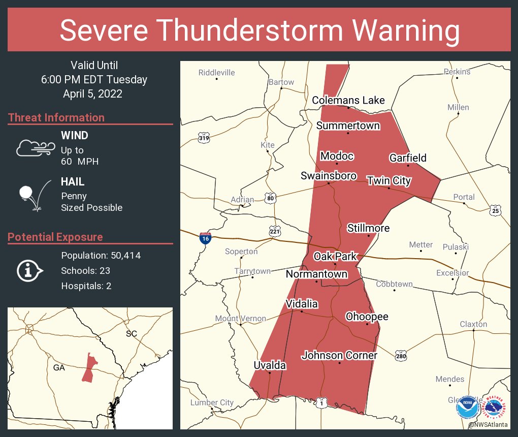 NWS Atlanta on Twitter "Severe Thunderstorm Warning including Vidalia