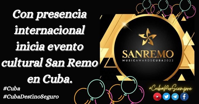 Pedro_ART20's tweet photo. Merecimiento, reconocimiento y confianza en Cuba es el resultado de la celebración del evento cultural SANREMO, ya es un éxito de la cultura cubana #SegurosEnCuba https://t.co/fZndJjH7Ar