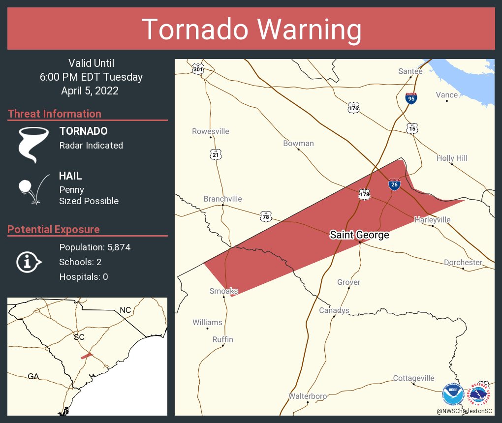 NWS Tornado on Twitter "Tornado Warning continues for Saint SC