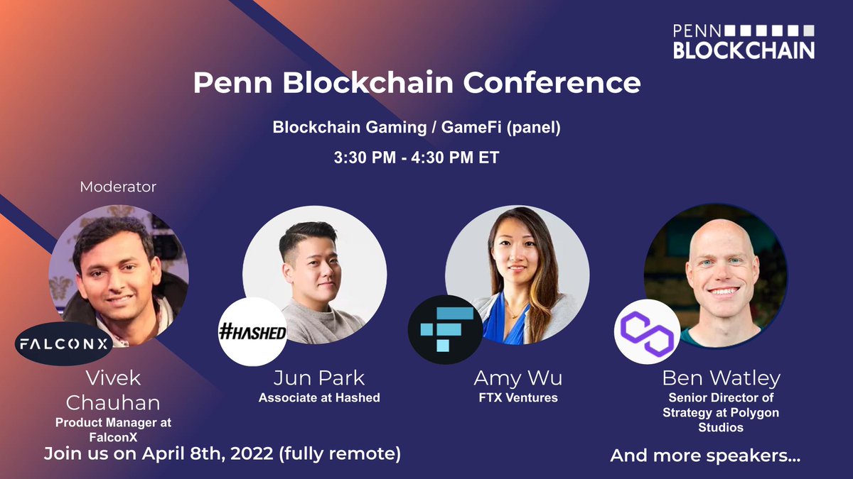 Who doesn't like video games! Join us on Blockchain Gaming / GameFi with <a href="/iamjunpark/">Jun Park</a> <a href="/hashed_official/">#Hashed</a>
 @theFooJee <a href="/0xPolygon/">Polygon | POL</a> @polygonstudios <a href="/amytongwu/">Amy Wu Martin</a> <a href="/FTX_Official/">FTX</a> @vivchauh <a href="/falconxnetwork/">FalconX</a> 😎😎