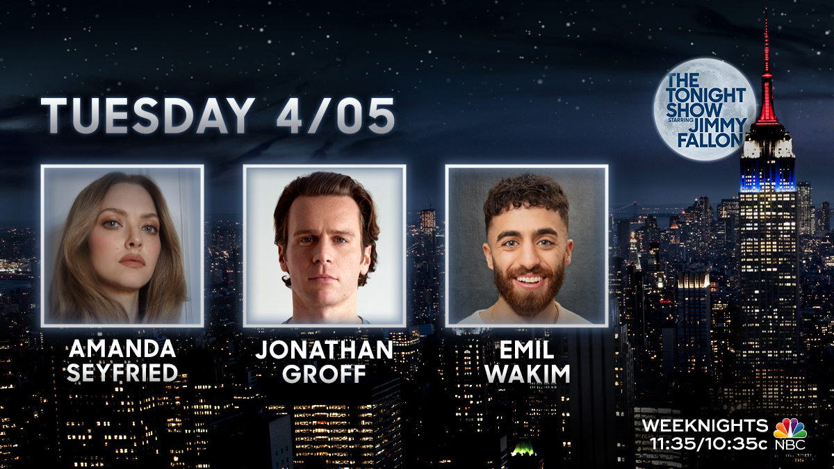 Coming up tonight!

📱 #WeTweet
🎥 @amandaseyfried
🤩 Jonathan Groff
🎤 Stand-up from <a href="/emilwakim/">Emil Wakim</a>

#FallonTonight