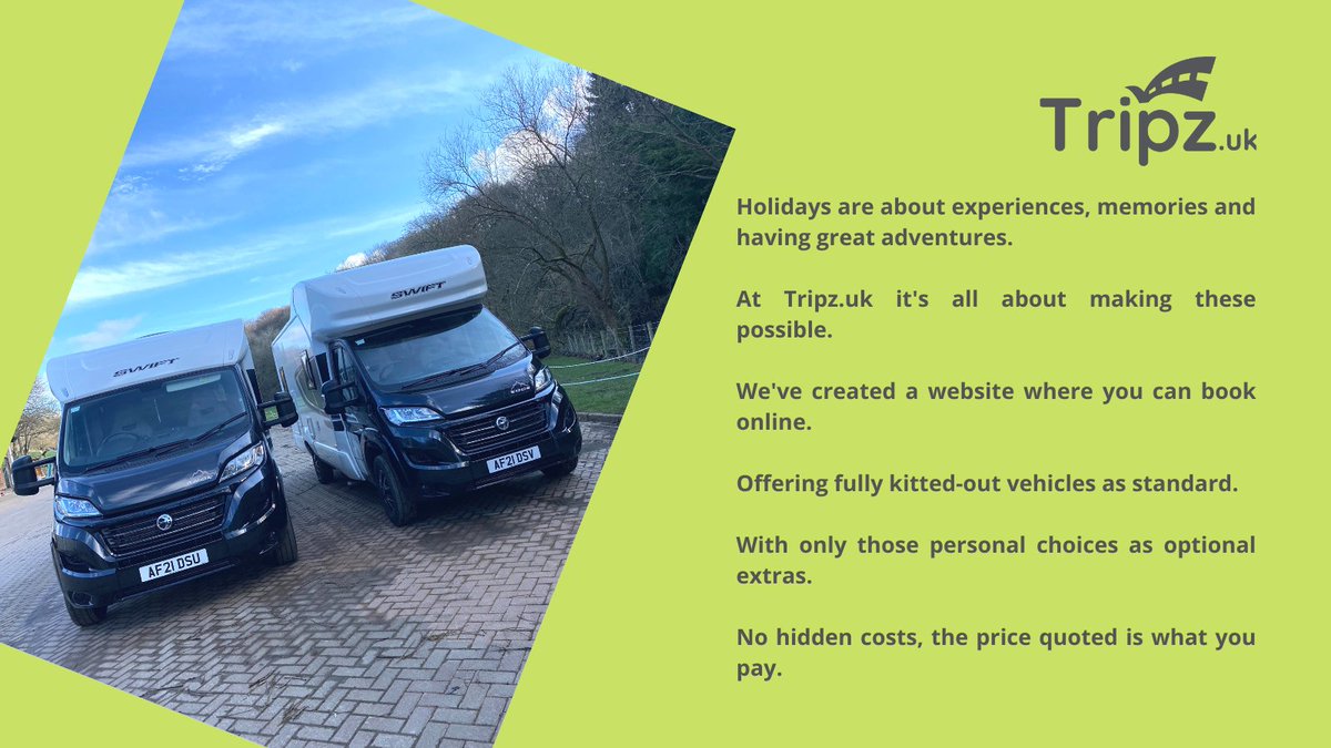TripzukGetaways's tweet photo. Book Online Today 👉 https://t.co/St5BUWcTWU

#hire #holidays #getaway #motorhome https://t.co/WEH0q7xMcy