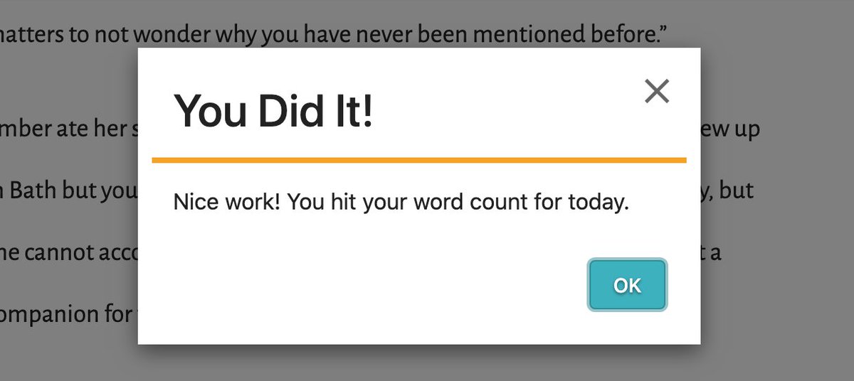 Also known as the writer's high. 
It's nice to have someone out there cheering me on even if it is a piece of software - thanks <a href="/dabblewriter/">Dabble</a> 

#writercommunity #writers