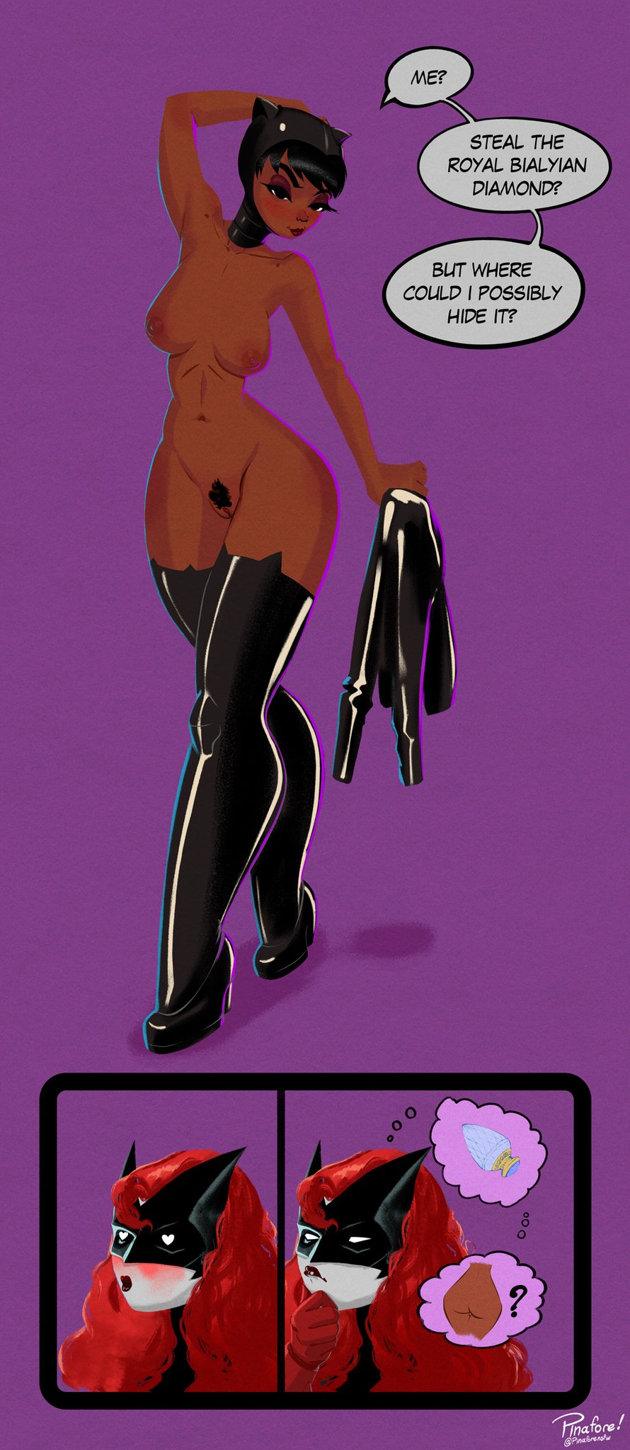 Pinafore على X: Catwoman pinup pic for style exploration. Bonus dumb  Batwoman reaction. Enjoy :3 😼! Kitty Titties. Rule34 hentai Catwoman  dccomics pinup nsfwtwt pinupart art latex retro vintage nude lewd  nsfwart