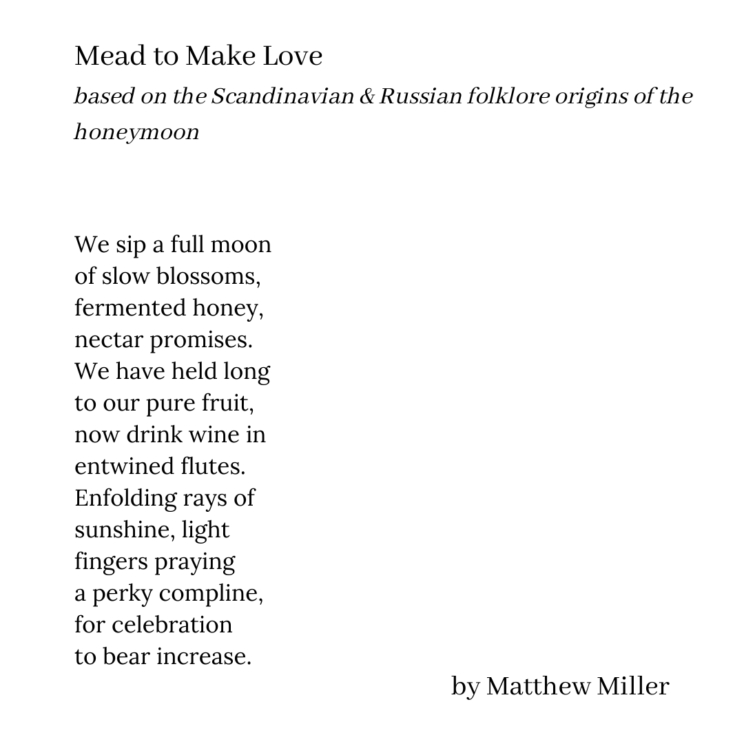 WildWillowMag's tweet photo. We sip a full moon
of slow blossoms,
fermented honey,
nectar promises.
"Mead to Make Love," @mattleemiller32, pg. 7
Visit #theminisonzine archive to see more from Issue 8: https://t.co/uKBbMpO1fs
#minison #theminisonproject https://t.co/M1xbvuCkmf