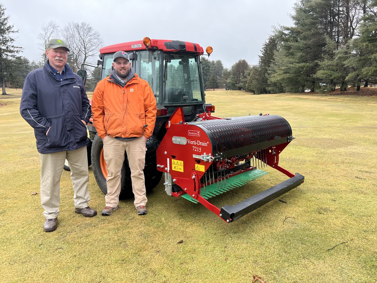 Redexim's tweet photo. Here's Superintendent, Noah Tubbs at Glen Falls Country Club in NY with Larry Cosh with @FinchTurf and their new #VertiDrain 7215 https://t.co/xJQADAuh4f