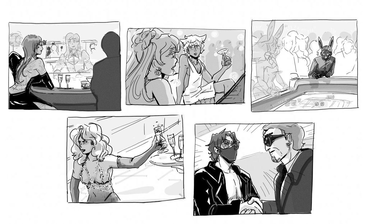 doodles from our latest ttrpg adventure: the team goes to a casino