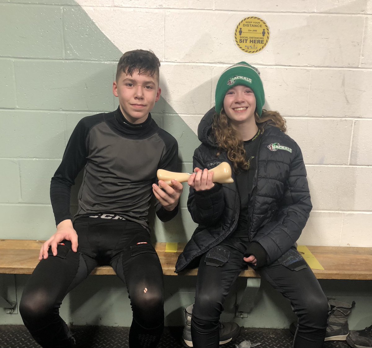 What a game of hockey tonight vs the Lynx.End to end exciting play that went right down to the wire. Our relentless dogs of the game are Cameron H &amp; Adrienne S. Good luck to all the remaining teams and we will see you at Provincials! 💚🐺 <a href="/DJHLnews/">@djhlnews</a> #wilddogshowling