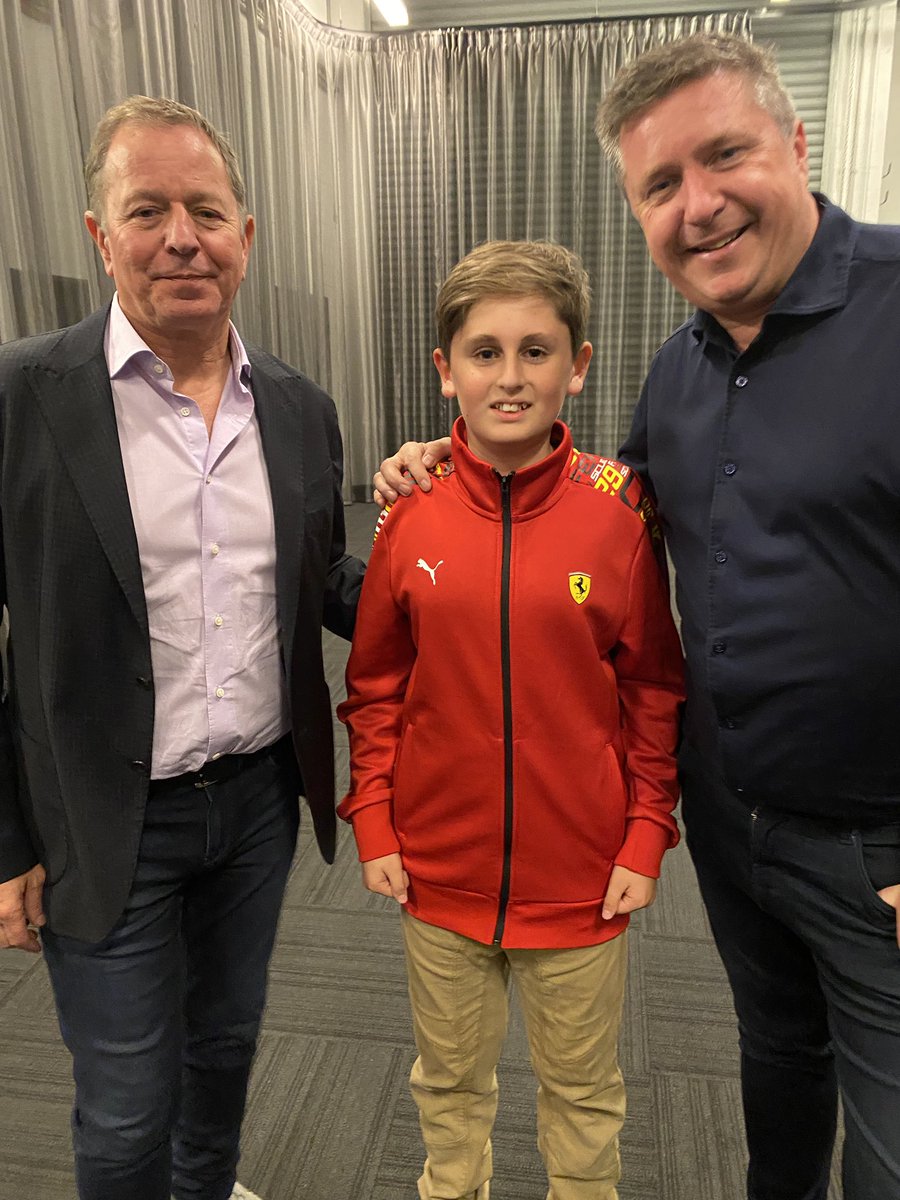 wyattmich's tweet photo. Sam was pumped to meet his F1 commentator heroes @CroftyF1 and @MBrundleF1 last night and soak up their advice on his path to F1 commentating 🙌🏻 #skysportsf1 #AustralianGP https://t.co/hM14b86MY7