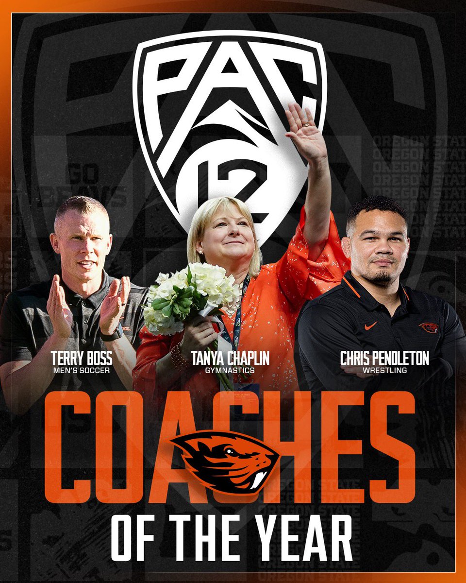 BeaverAthletics's tweet photo. 🐐(x3)

Congratulations to 3 of our coaches for winning Pac 12 Coach of the Year 
👇👇👇
 
•𝘾𝙤𝙖𝙘𝙝 𝙏𝙚𝙧𝙧𝙮 𝘽𝙤𝙨𝙨
 @BeaverMSoccer 
•𝘾𝙤𝙖𝙘𝙝 𝙏𝙖𝙣𝙮𝙖 𝘾𝙝𝙖𝙥𝙡𝙞𝙣
 @BeaverGym 
•𝘾𝙤𝙖𝙘𝙝 𝘾𝙝𝙧𝙞𝙨 𝙋𝙚𝙣𝙙𝙡𝙚𝙩𝙤𝙣 @Beaverwrestling 

#GoBeavs https://t.co/FVYuYsv1gu