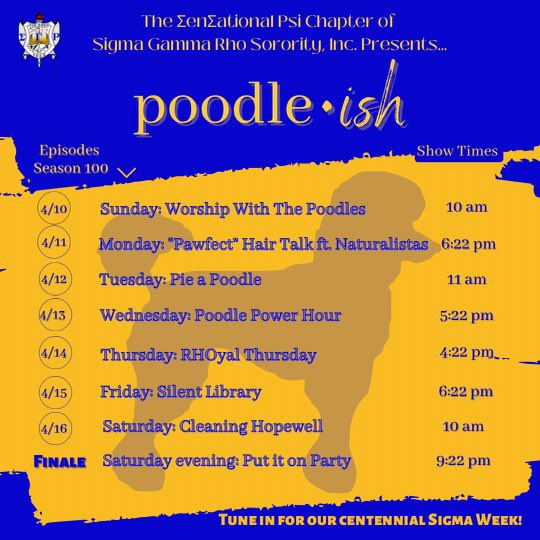 Tune in to the season premiere of Poodle•ish starring Psi chapter airing April 10 💙💛🐩