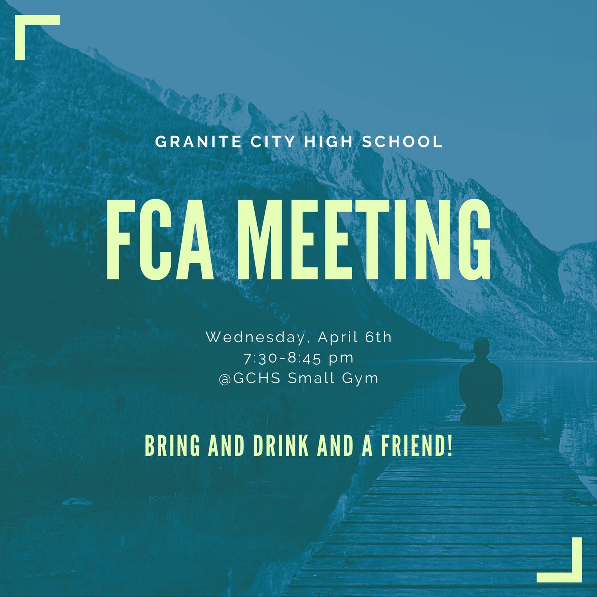 GCHSFCA1's tweet photo. FCA meeting this Wednesday, April 6th!!! 7:30-8:45 pm in the small gym, hope to see you there! https://t.co/97OlrVVa48
