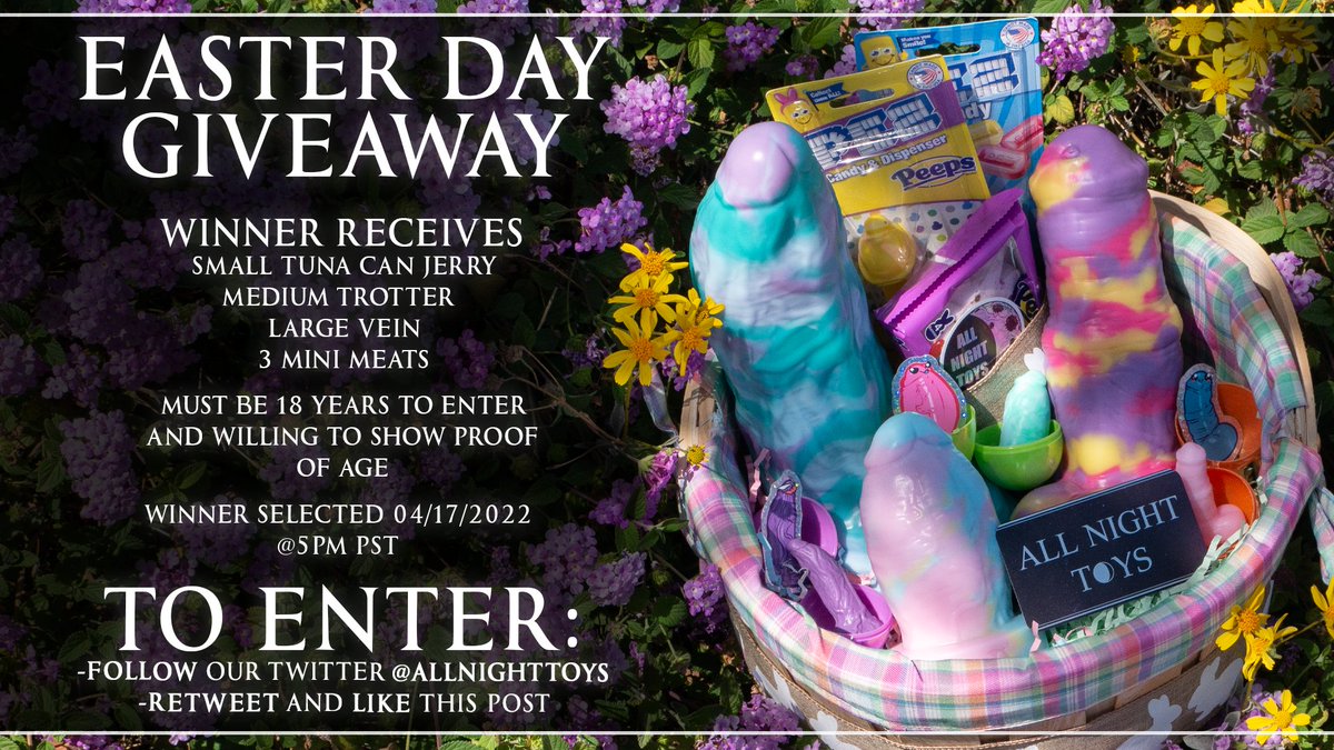 AllNightToys's tweet photo. 🚨🐰Easter Day Giveaway!🐰🚨

Winner will receive a cutely decorated gift basket! Complete with candy, mini meats, stickers and the BEST part! 𝐓𝐇𝐑𝐄𝐄 toys! 

𝗙𝗼𝗹𝗹𝗼𝘄 us here @AllNightToys, 𝗹𝗶𝗸𝗲, and 𝗿𝗲𝘁𝘄𝗲𝗲𝘁 this post for your chance to win! 

🧵⬇️
𝟭/𝟰 https://t.co/Nu8VSfiR2x