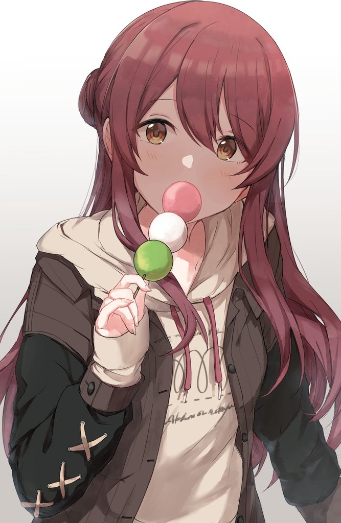 osaki tenka 1girl solo food dango long hair wagashi looking at viewer  illustration images