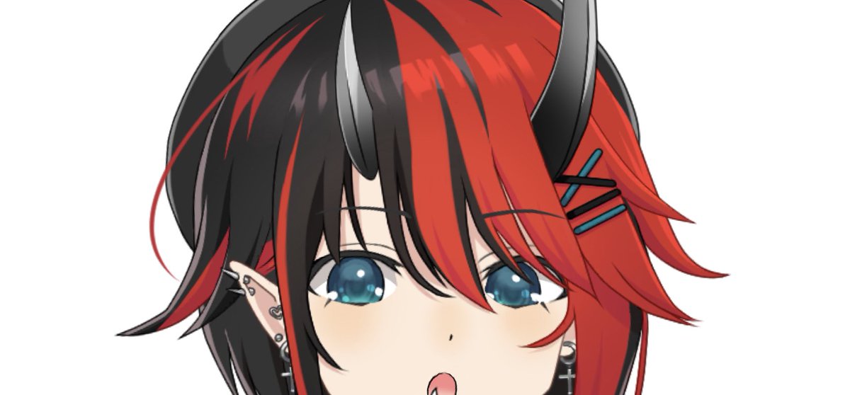 ryugasaki rene 1girl black hair horns solo piercing ear piercing pointy ears  illustration images