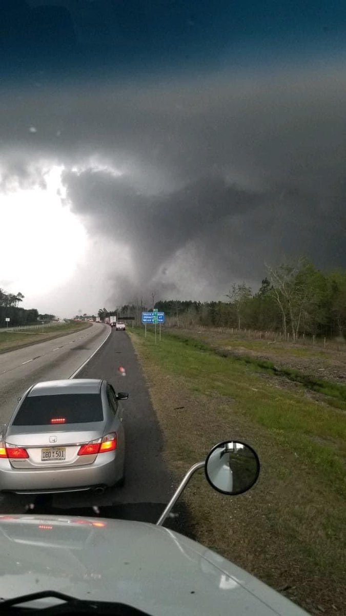 Tornado crossing I-16 in Bryan County, Georgia. (West of Savannah)

Photo from Craig Langrell
