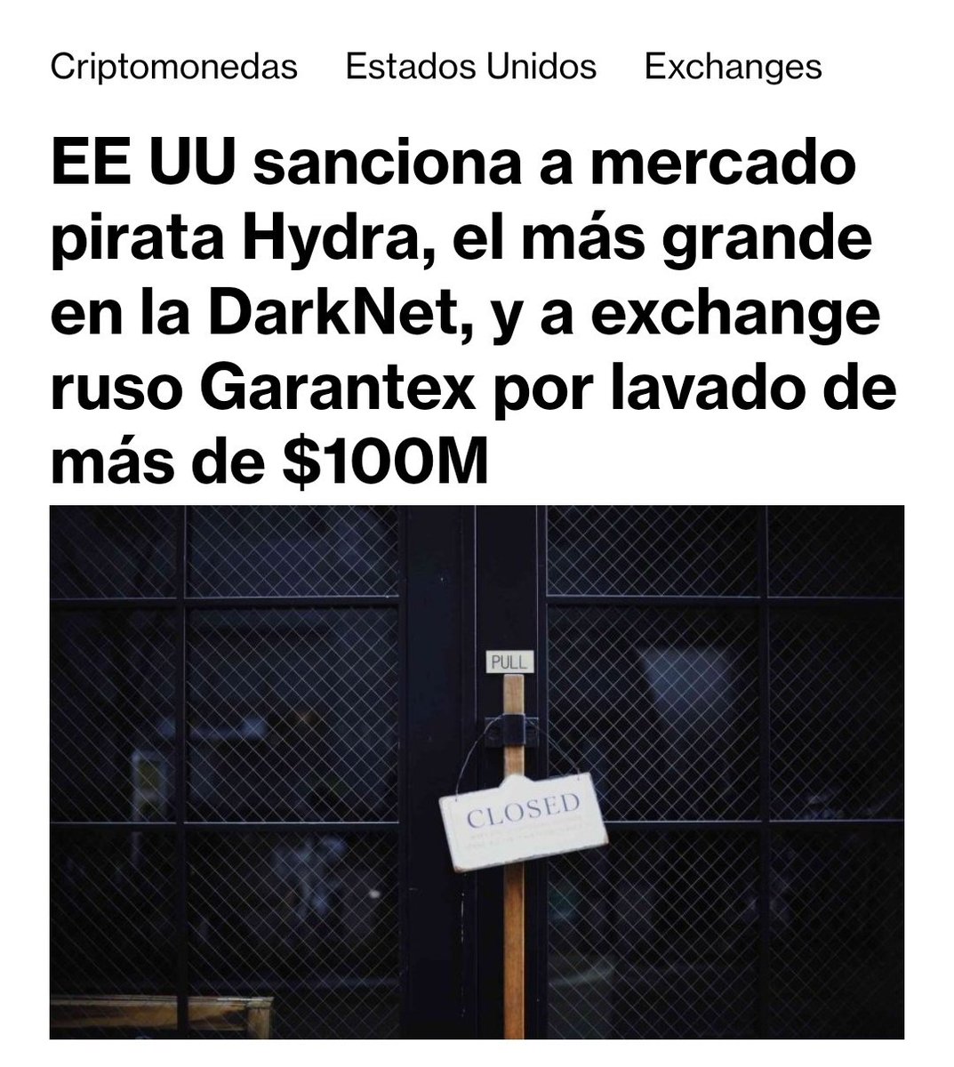 DiarioBitcoin's tweet photo. EE UU sanciona a mercado pirata Hydra, el más grande en la DarkNet, y a exchange ruso Garantex por lavado de más de $100M #Criptomonedas #EstadosUnidos #Exchanges #Rusia https://t.co/r6Ul8Wv1fv https://t.co/Gv06fZpA84