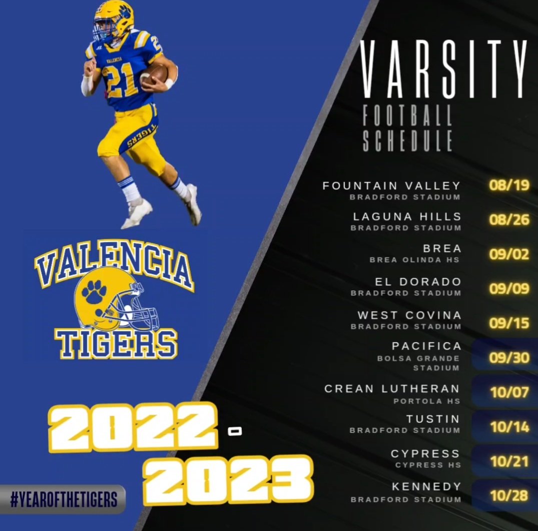 VHS_Football's tweet photo. Our 22-23 Varsity Football Season is out! Who is ready for some Valencia Tiger Football? Let's go Tigers! 

#yearofthetigers #valenciatigerfootball #vhstigers #vhsfootball #pridetraditionexcellence
@CoachGrayVHS @ValenciaTigers @RacobsShawn @CoachNegron https://t.co/z12COJSU2R
