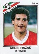 CopaLendas's tweet photo. Abderrazak Khairi, Marrocos 🇲🇦.
Copa do Mundo de 1986, México.
11º lugar.
2 gols, 4 jogos.
#khairi #almaġrib #المغرب #morocco #worldcup1986 #copa1986 #fifa #ustura #أسطورة #legend #lionsoftheatlas #frmf #estadiotresdemarzo #mar #panini #qatar2022 https://t.co/NgQhJRcac4