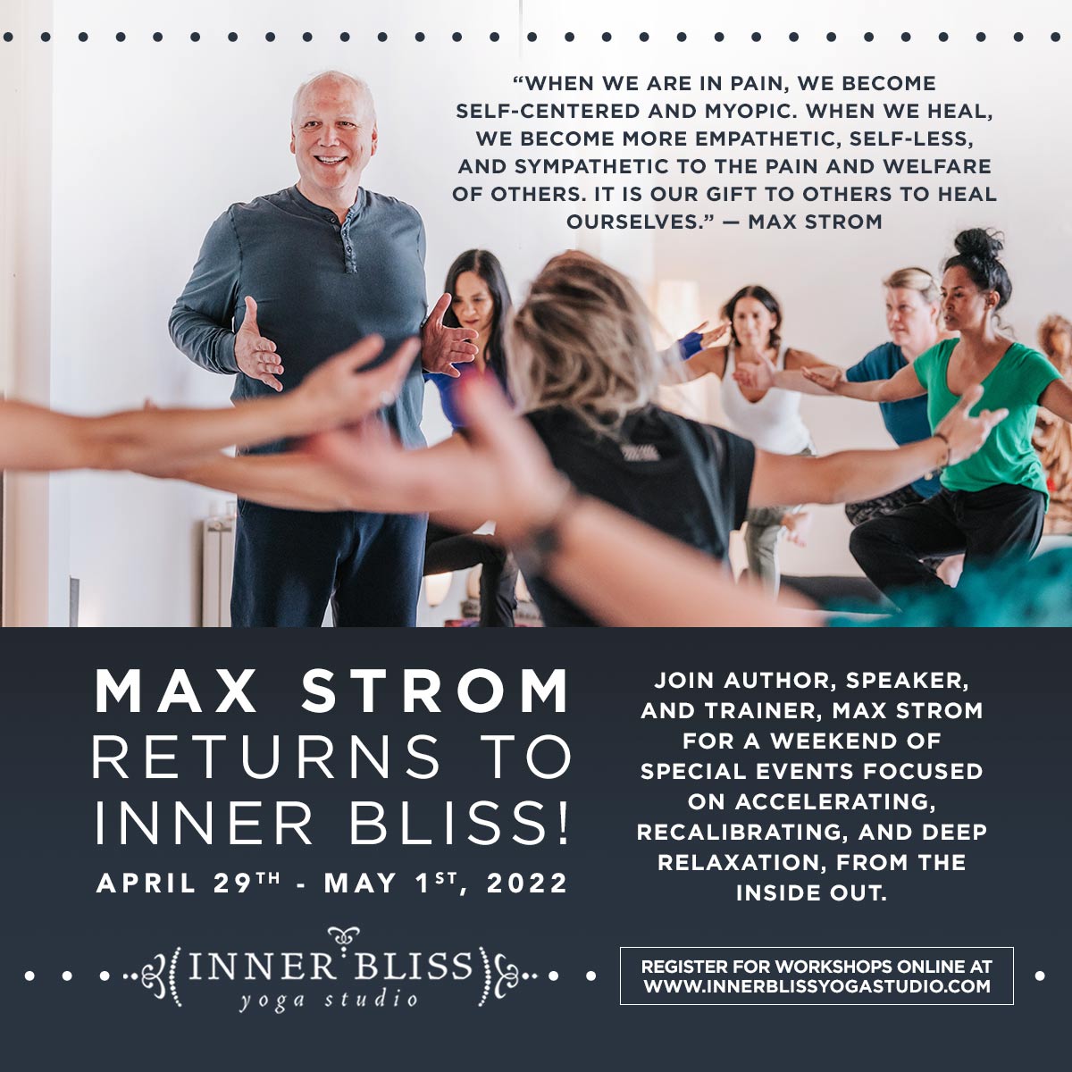 Later this month Inner Bliss welcomes speaker, author, and global breathing teacher Max Strom for a weekend of special events. Learn more: innerblissyogastudio.com/iby-chatter/20…