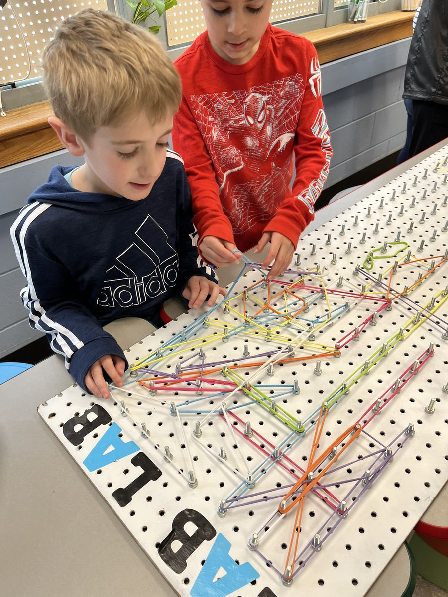 mschoenberger's tweet photo. #Kindergarten Ss working on the giant geoboard. #STEM #makers @MH_AllenSchool https://t.co/ft8dUE4BMR