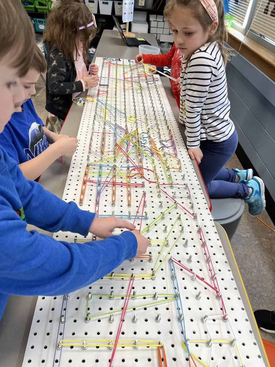 mschoenberger's tweet photo. #Kindergarten Ss working on the giant geoboard. #STEM #makers @MH_AllenSchool https://t.co/ft8dUE4BMR