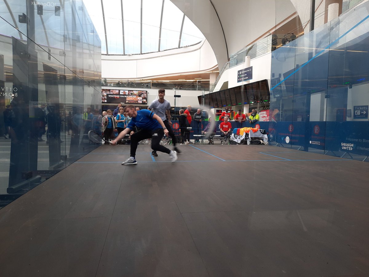 LeamSquash's tweet photo. Fabulous to see some of LLTSC racketball players on court at Birmingham New Street Station. Great photo on court of Becky, Geoff, Tim, David, Andrew, Harry, Robbie and Tai. Some great shots of coach Jason Pike enjoying a hit. Thanks to Squash United for making  this possible! https://t.co/PXA67j47YE