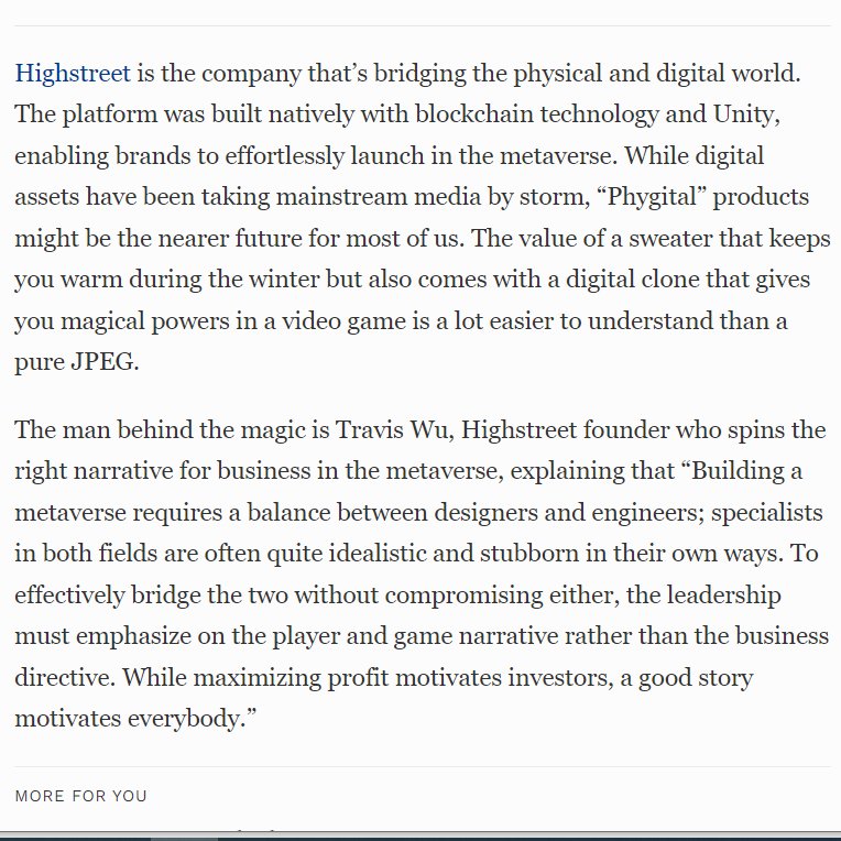iamcryptocastle's tweet photo. I'm telling ya'll one last time, DON'T SLEEP ON @highstreetworld 

@Forbes sure isn't! Read their article entitled, "5 Leaders Leveraging The Power Of Web 3 To Build The Future" and see for yourself👇
https://t.co/evnrhJUoNy

$HIGH #BSCGEM #100xGem #HighStreetWorld #Metaverse https://t.co/jpI2KnFoC4
