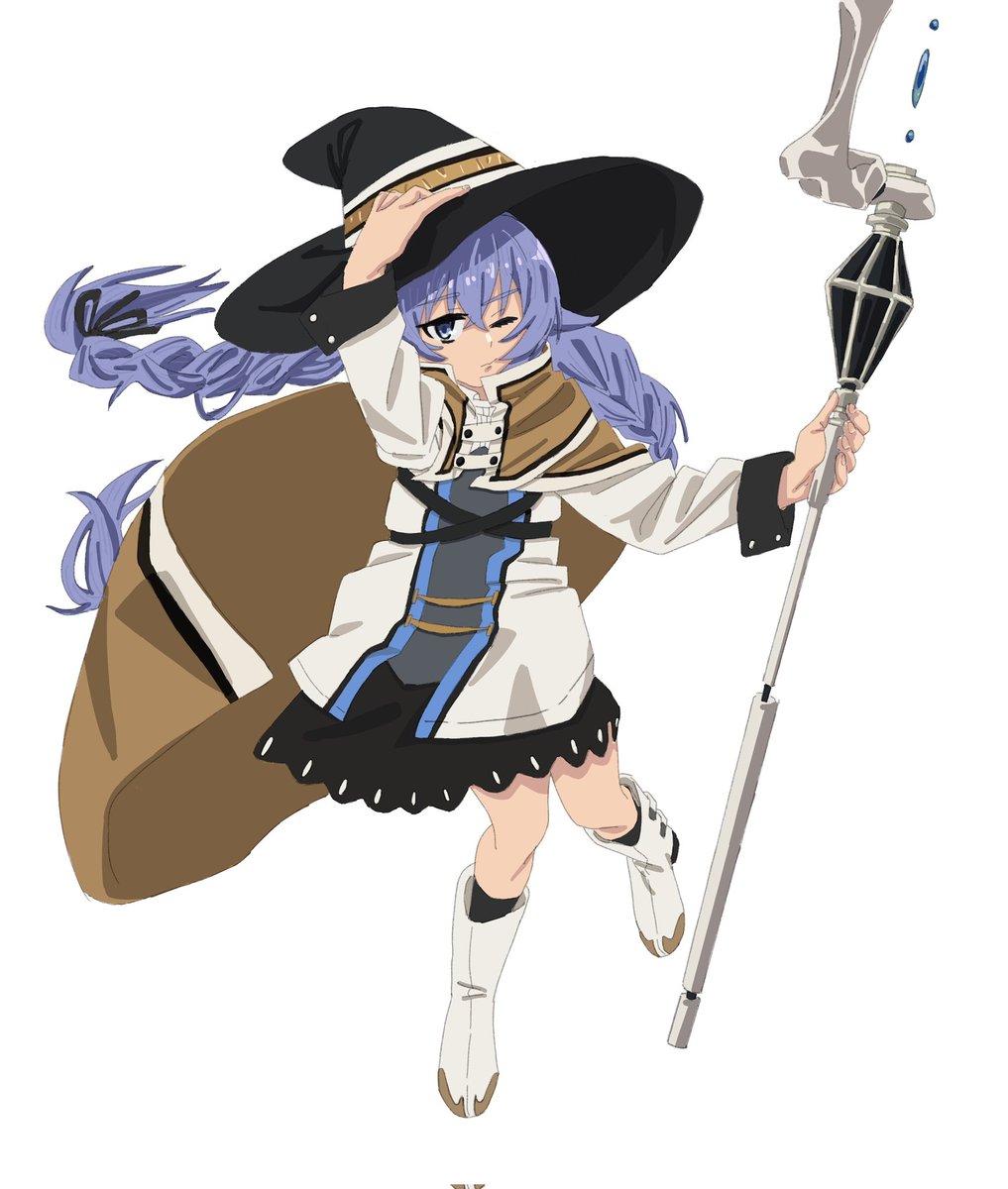 roxy migurdia 1girl hat witch hat solo staff braid blue hair  illustration images