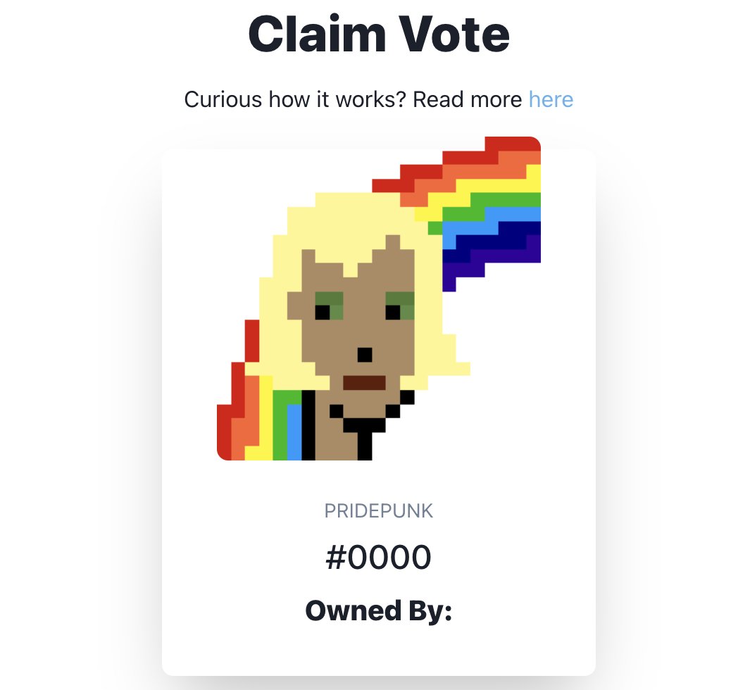 pridepunks2018's tweet photo. 🔥 Claim your Vote Token for the Pride Punk DAO! 🔥

📌 Learn how the DAO Works: 
https://t.co/CAbf7x8Qq7

📌 Claim your vote Token: 
https://t.co/eRXn5PdX1O https://t.co/3XCflS7001