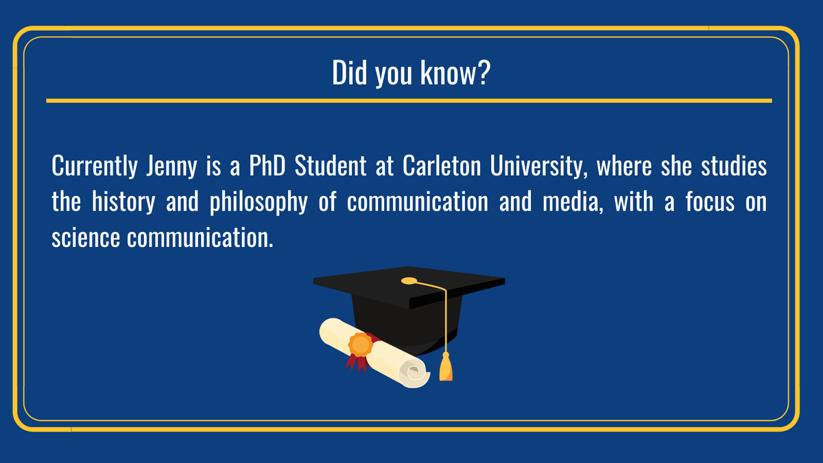 LUSciComm's tweet photo. Jenny Kliever is another exceptional graduate of our program. She has had quite an interesting career path, from working at the Barcelona Institute of Science and Technology in Spain to returning to academia as a PhD Student at Carleton University. @Carleton_U @JKliever  #SciComm https://t.co/dnAl0AnUpX
