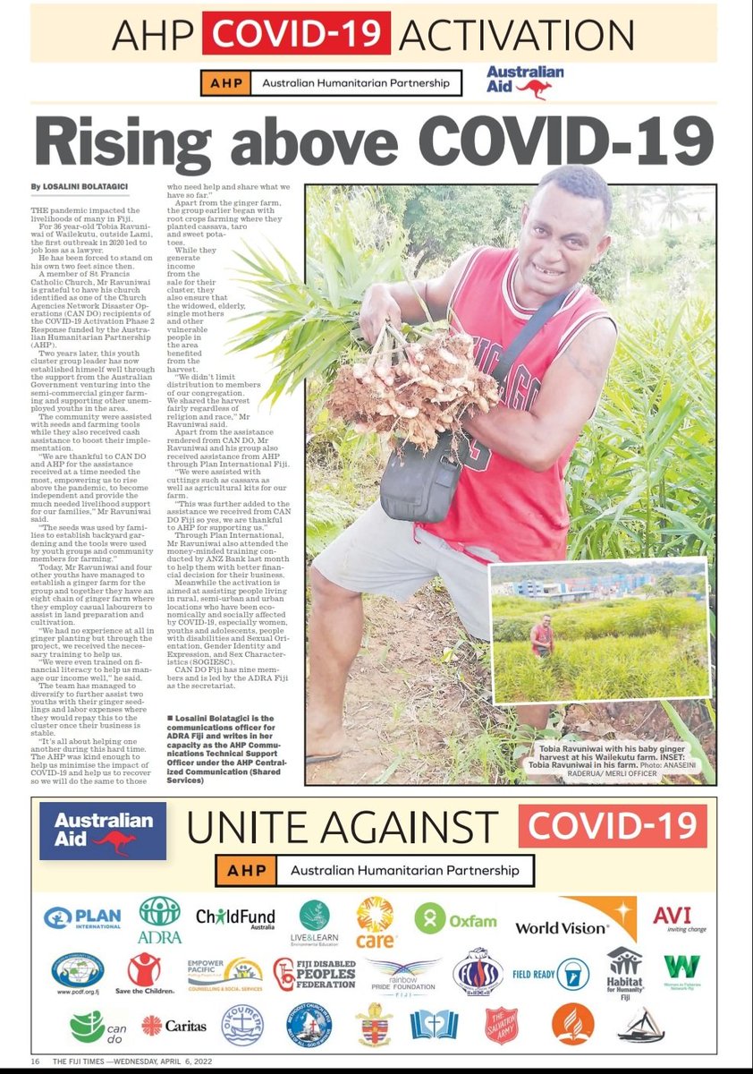 AustralianFiji's tweet photo. Read this impact story on how a group of unemployed youth in Lami has been able to rise above the pandemic thanks to the support from @AusHPship through CAN DO @AdraFiji &amp; @PlanAustralia (Fiji). Click on the link ⬇️ to read more.
@fijitimes👏
https://t.co/oPxC9Yhfa2 https://t.co/M7AGGpQFcO