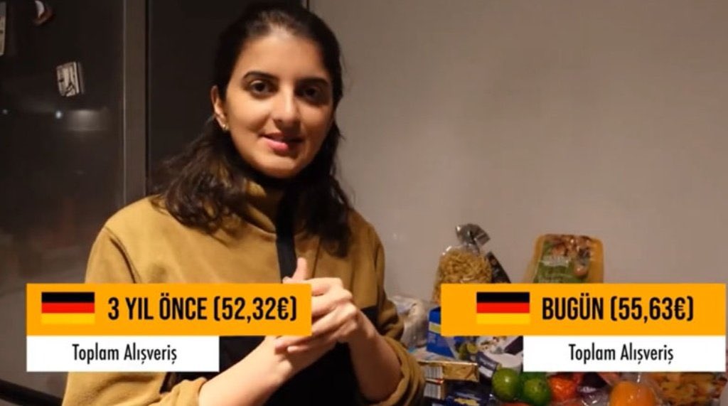 Almanya'da yaşayan bir Türk vatandaşı, ülkedeki enflasyonu ölçebilmek adına 3 yıl önce yaptığı market alışverişinin aynısını tekrarladığında 3 euro fark ortaya çıktı.