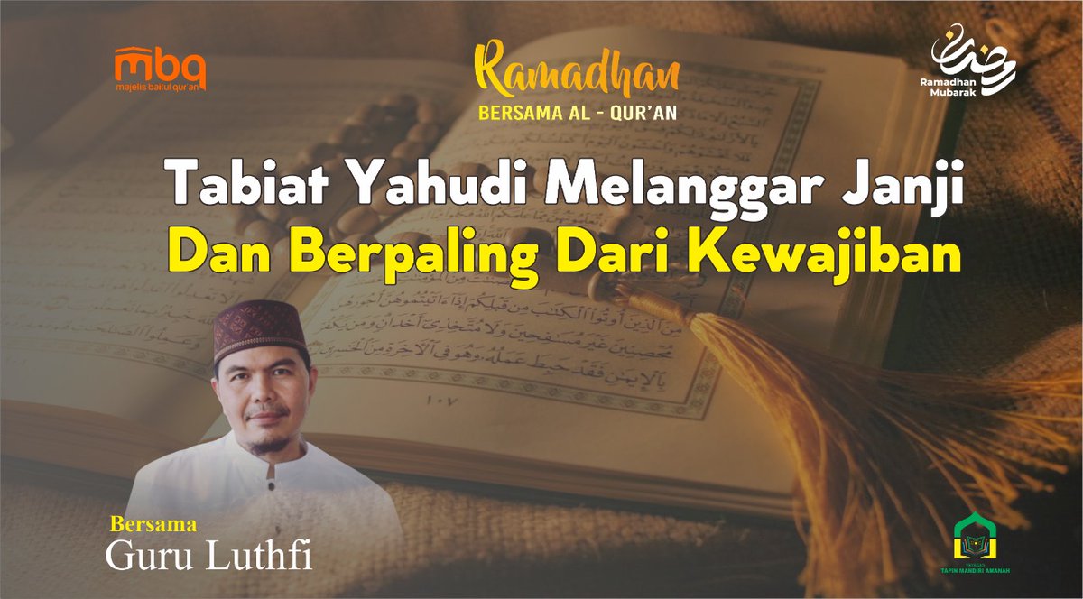 H_El_Hidayat's tweet photo. https://t.co/WABArqefVO

Tafsir Al Baqarah ayat 83

TABIAT BANI ISRAIL MELANGGAR JANJI

Apa saja janji yang mereka langgar?

Kenapa Allah menempatkan berbakti pada orang tua berurut setelah Tauhid? 

Bagaimana cara berbakti pada orang tua? 

Seperti apa zakat nya Bani Israil? https://t.co/OvJ2PU2Te3