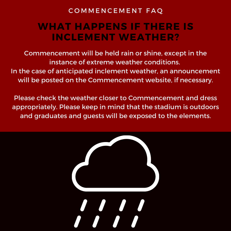 We all know New England weather can be unpredictable! Commencement will be held rain or shine, hot or cold! Please keep an eye on the weather forecast the week of Commencement and dress appropriately. Remember - Gillette Stadium is uncovered! #BSUGrad22