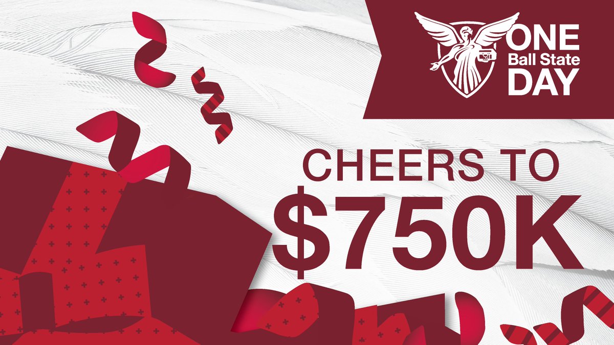 BallState's tweet photo. $750K and still time to hit our goal of $1 million! 🎉 

#OneBallState Day home stretch, Cards!

Donate here: https://t.co/CeiLaQ4S5U https://t.co/LTh3Rp2afj