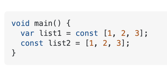 FlutterDev's tweet photo. 📝 What is the difference between these two lines of code:

var list1 = const [1, 2, 3];
const list2 = [1, 2, 3];

Check out the explanation from Flutter GDE @mhadaily on Stack Overflow here 👉 https://t.co/sT1iyPoecK https://t.co/PnCXFBoKXw