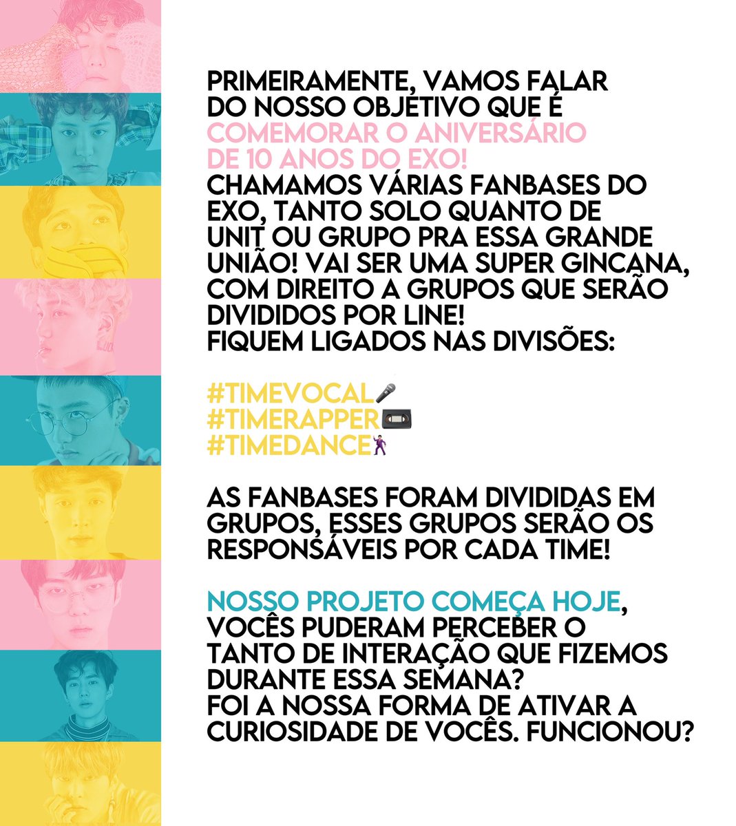 EXOGAMES_BR's tweet photo. Sejam bem-vindos ao nosso mega projeto! Depois de dias deixando vocês curiosos, viemos anunciar com grande felicidade. 📼🕺🏻🎤

Qual será o time de vocês? Façam o QUIZ e descubram: 

https://t.co/9DcM1ChwCx https://t.co/hsGLxE7rBD
