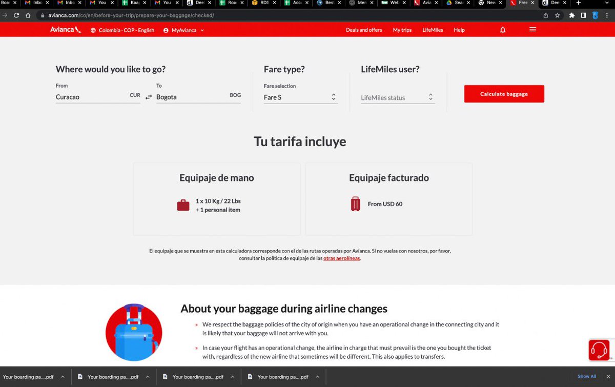 RashmiMittal's tweet photo. @AviancaNAM your website Checkin process clearly state that my ticket allows me a baggage of 10kgs which is carry on  + personal baggage. You issued a boarding pass with no carry on??????? https://t.co/P5K3zTQhv8