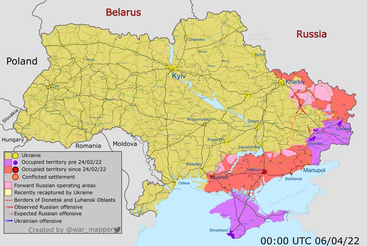 Карта боевых действий: Карта боевых действий. Украина 6 апреля 2022 год
