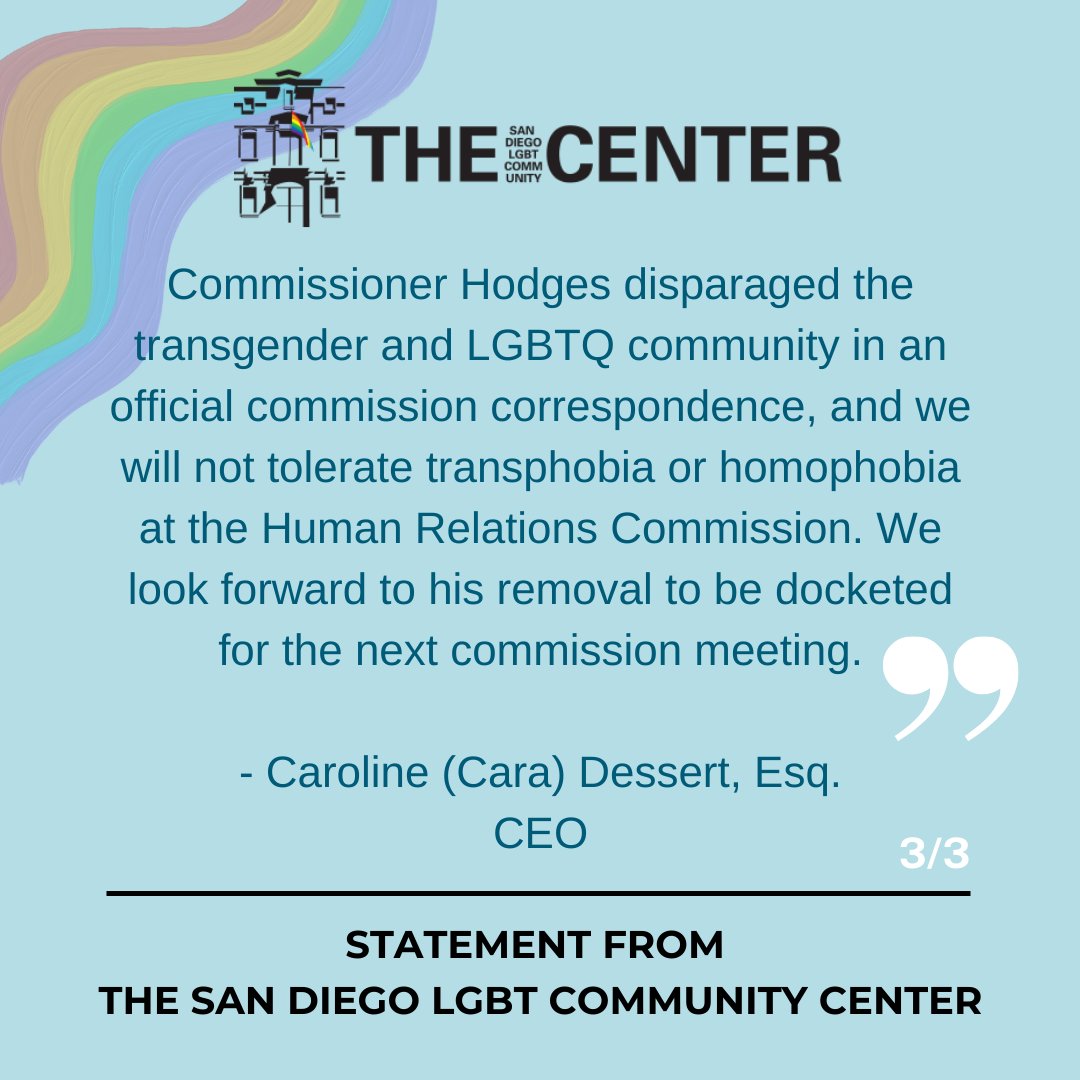 A quote and statement from The San Diego LGBT Community Center CEO, Cara Dessert following today's Board of Supervisors Meeting. 

#TheCenterSD